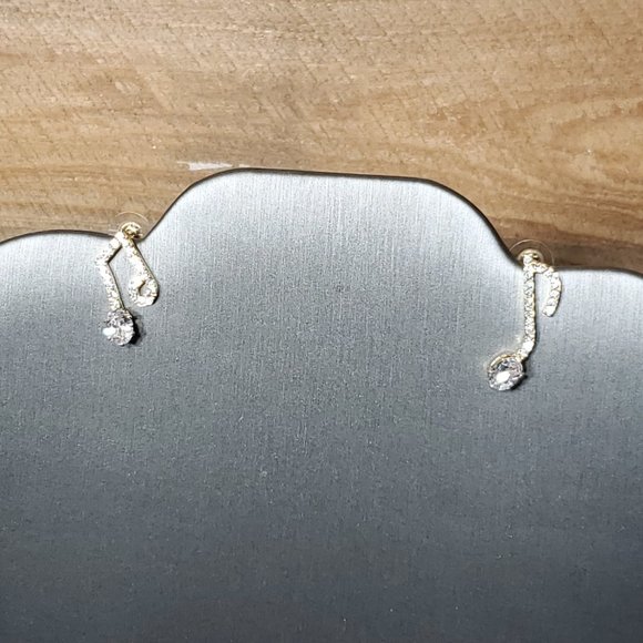 Music Notes Earrings in Gold Zinc Alloy & Crystals.  Beam Quaver, 8th Notes - Picture 10 of 13